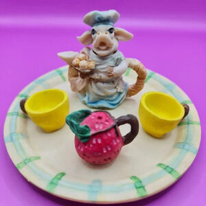 Miniature Tea Set Cow Vintage 4 pc decorative resin dollhouse children